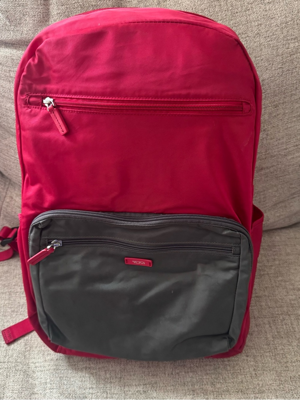 Tumi Nylon Pink/gray Packable Book Bag Backpack Carryon Lightweight Pockets